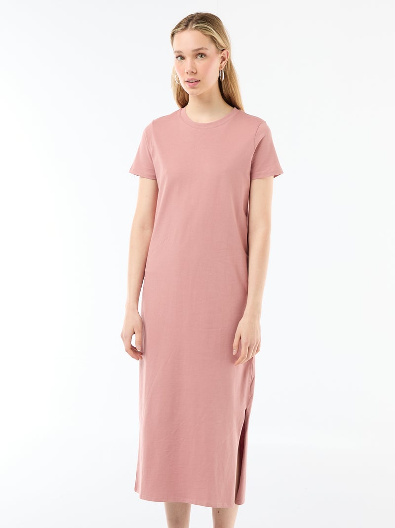 Robe longue en jersey manches courtes Rose - Kiabi
