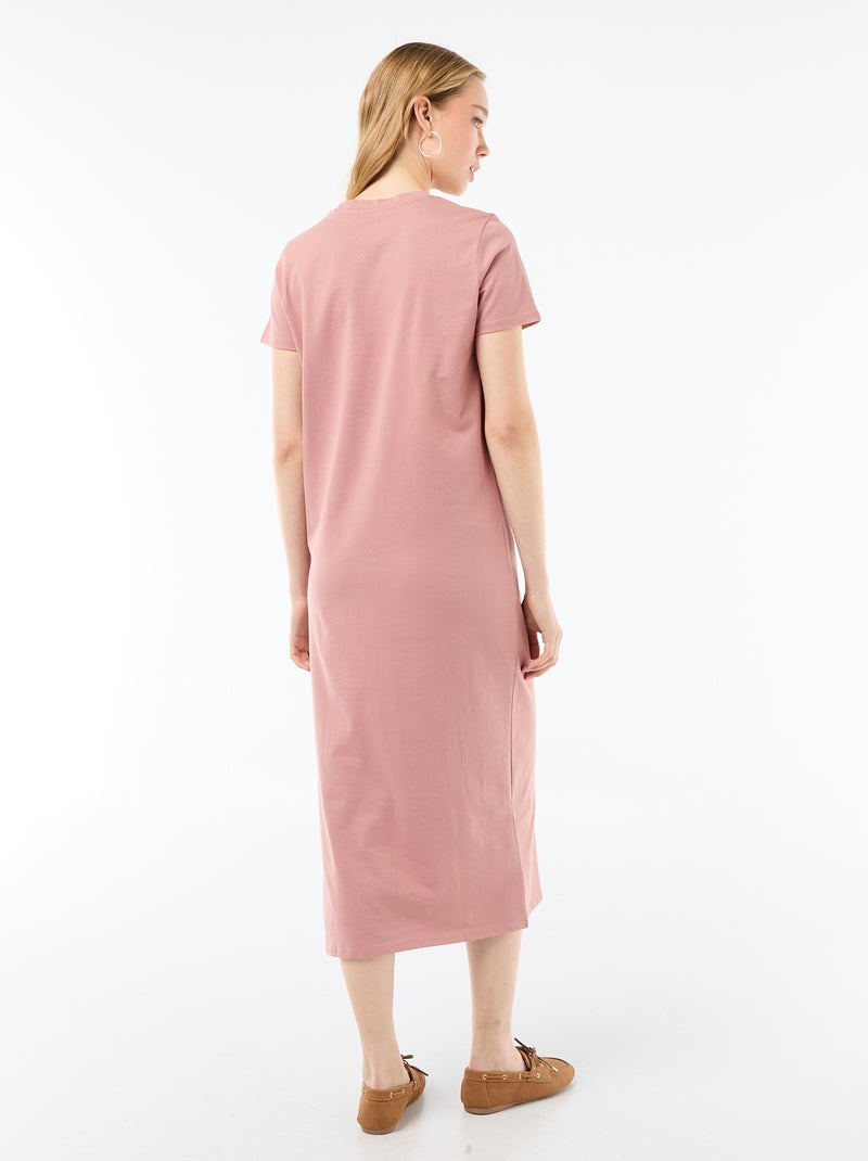 Robe longue en jersey manches courtes Rose - Kiabi