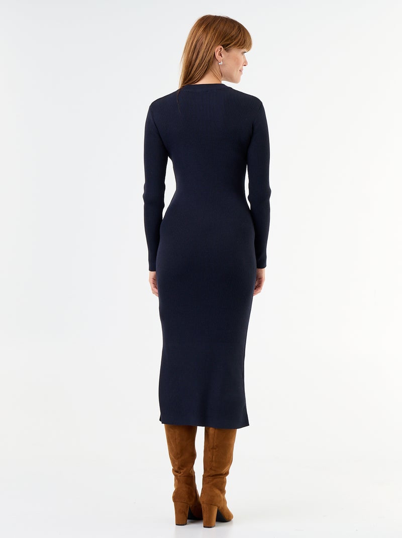 Robe longue en maille côtelée Bleu - Kiabi