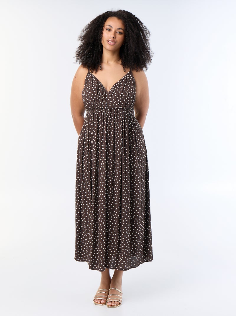 Robe longue en maille crêpée fines bretelles Marron - Kiabi