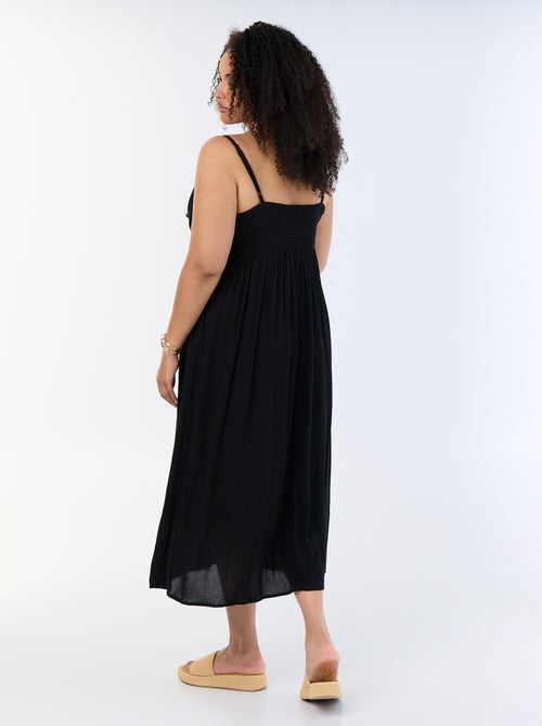 Robe longue en maille crêpée fines bretelles - Kiabi