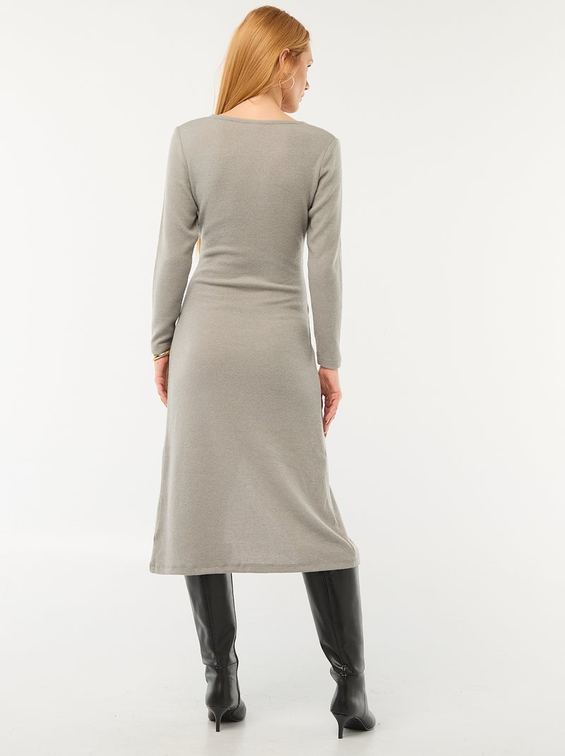 Robe longue en maille doudou unie Gris - Kiabi
