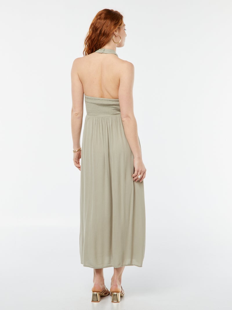 Robe longue fluide avec large décolleté Kaki - Kiabi