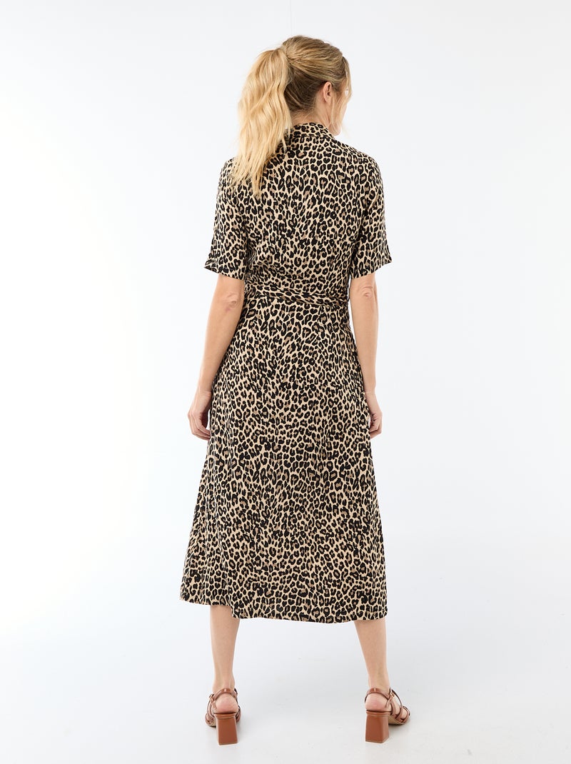 Robe longue forme chemise avec ceinture à nouer all-over Beige - Kiabi