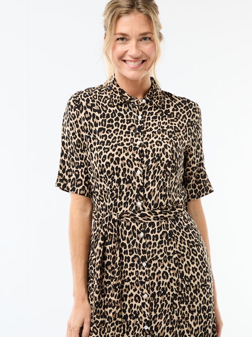 Robe longue forme chemise avec ceinture à nouer all-over - Kiabi