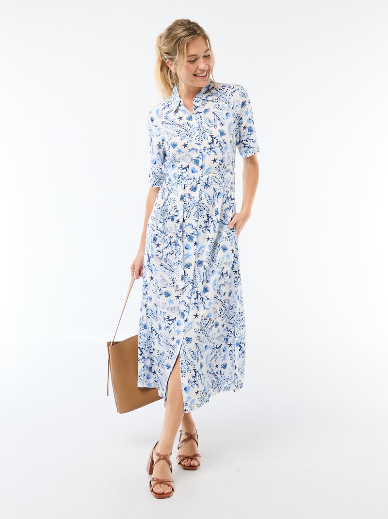 Robe longue forme chemise avec ceinture à nouer all-over Bleu - Kiabi