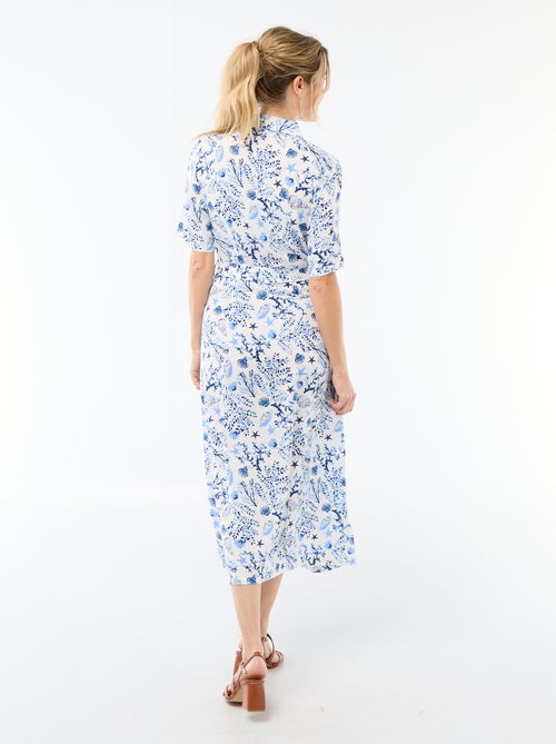 Robe longue forme chemise avec ceinture à nouer all-over - Kiabi
