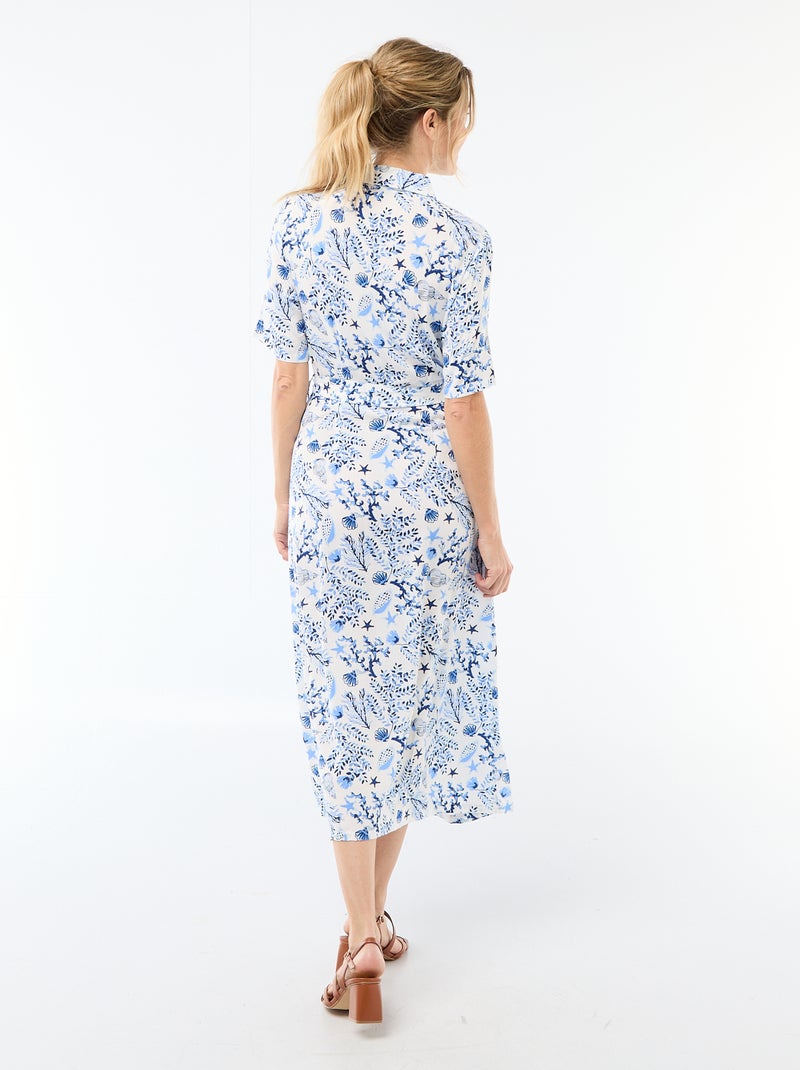 Robe longue forme chemise avec ceinture à nouer all-over Bleu - Kiabi