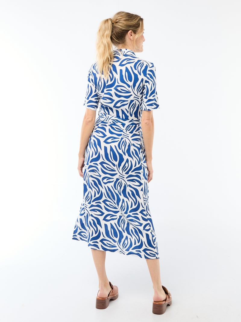 Robe longue forme chemise avec ceinture à nouer all-over Bleu - Kiabi