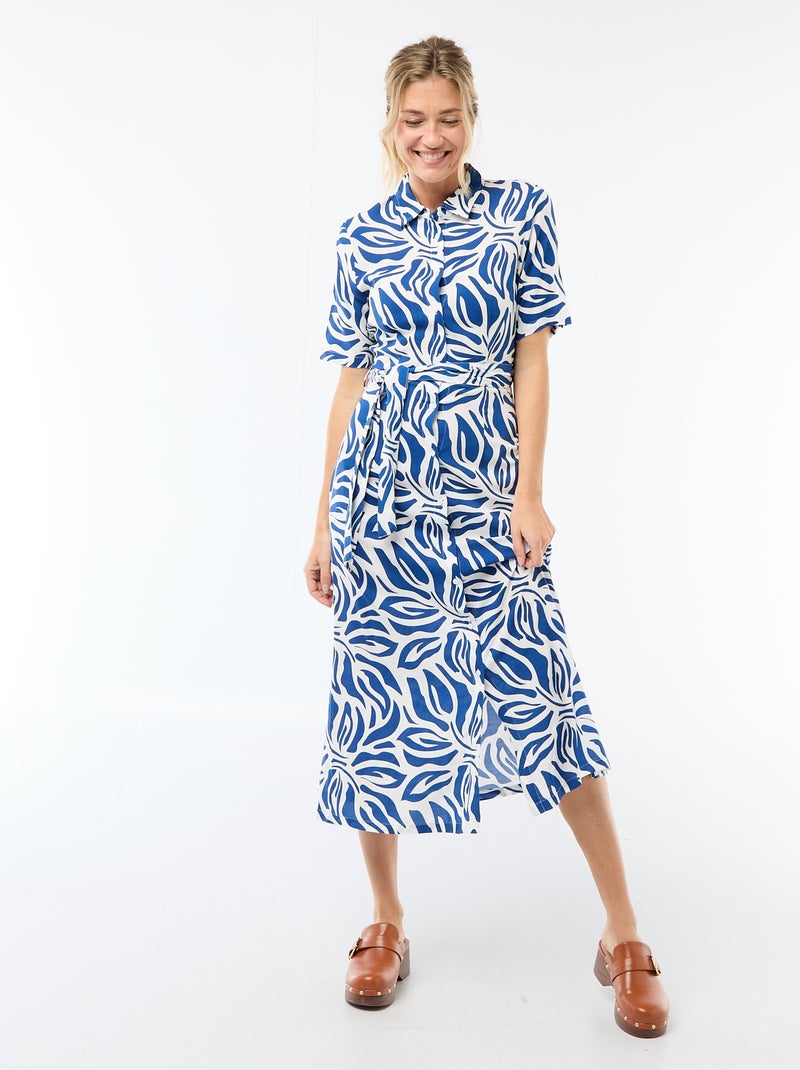 Robe longue forme chemise avec ceinture à nouer all-over Bleu - Kiabi