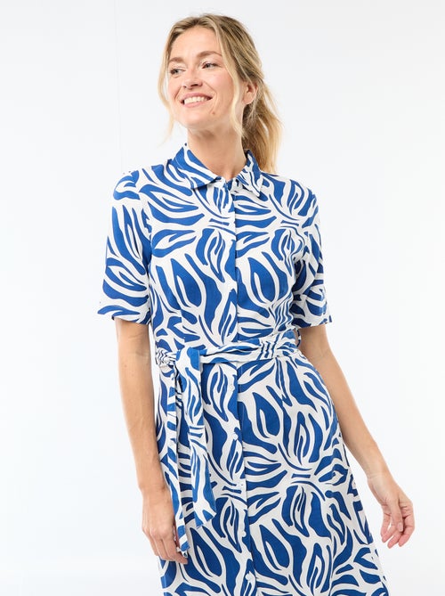 Robe longue forme chemise avec ceinture à nouer all-over - Kiabi