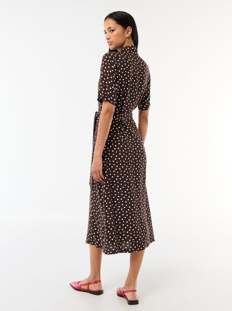 Robe longue forme chemise avec ceinture à nouer all-over Marron - Kiabi