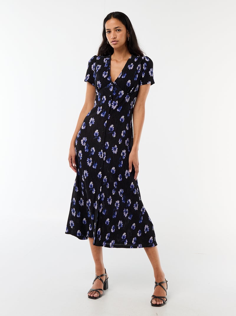 Robe longue imprimée all-over fine Bleu - Kiabi