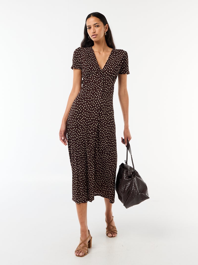 Robe longue imprimée all-over fine Marron - Kiabi