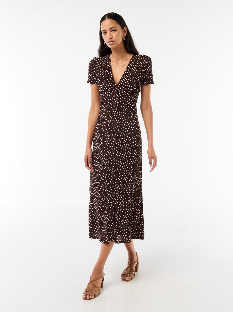 Robe longue imprimée all-over fine Marron - Kiabi