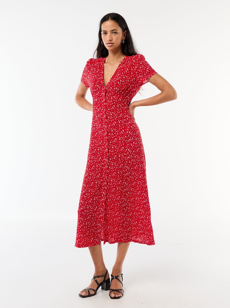 Robe longue imprimée all-over fine Rouge - Kiabi