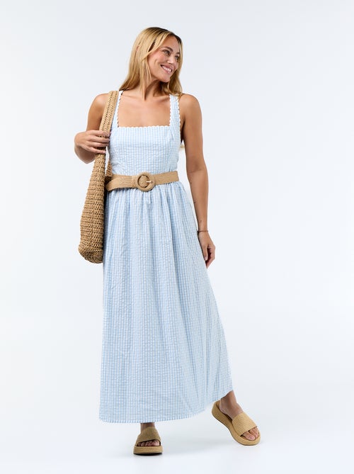 Robe longue maille gaufrée à bretelles croisées - Kiabi