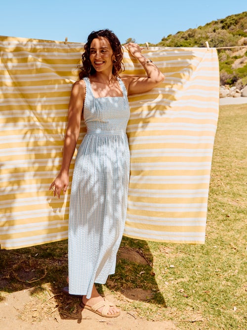 Robe longue maille gaufrée à bretelles croisées - Kiabi