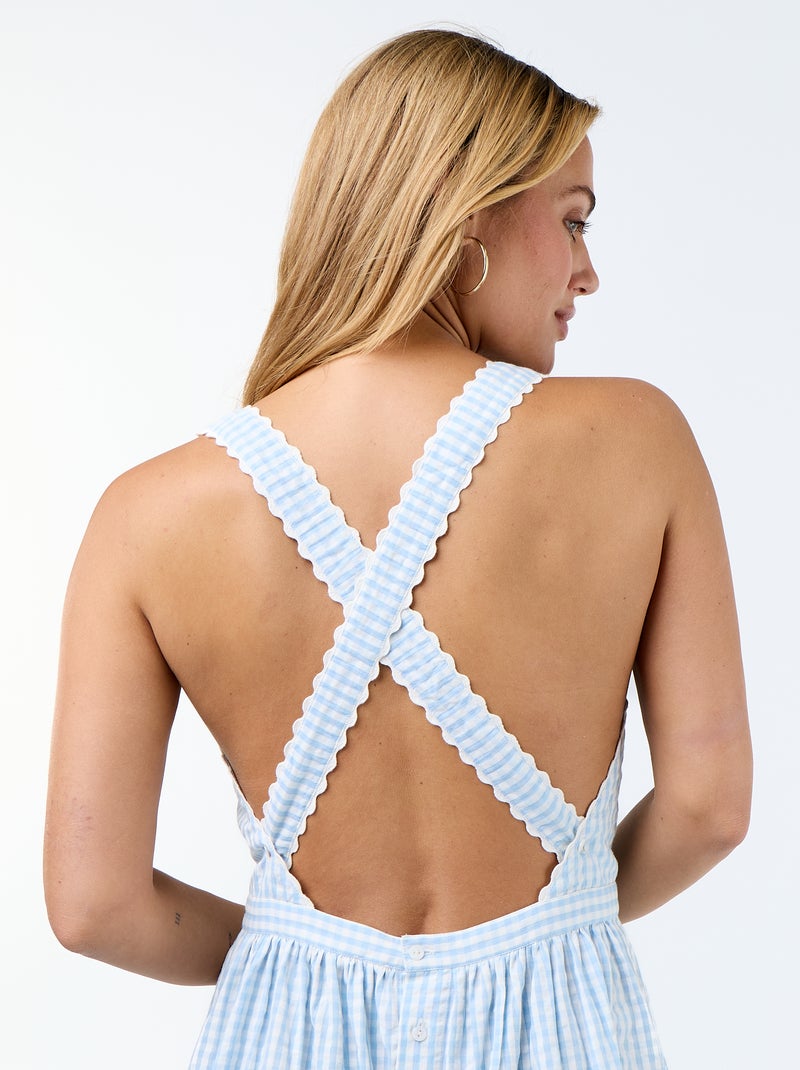 Robe longue maille gaufrée à bretelles croisées Bleu - Kiabi
