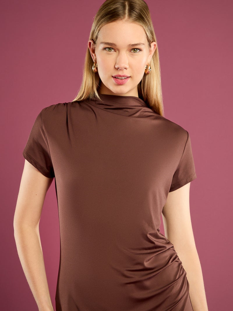 Robe longue manches courtes uni Marron - Kiabi