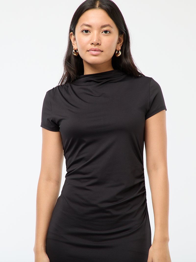 Robe longue manches courtes uni Noir - Kiabi