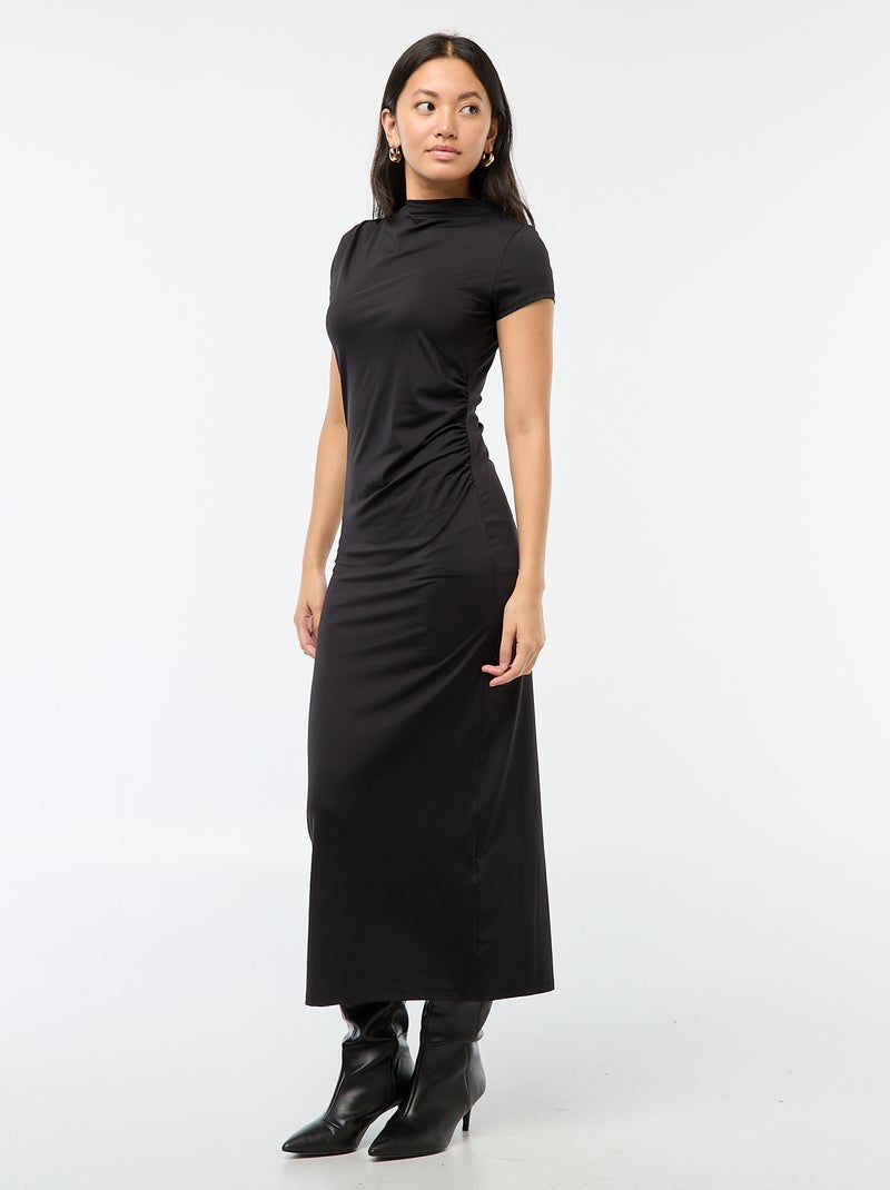 Robe longue manches courtes uni Noir - Kiabi