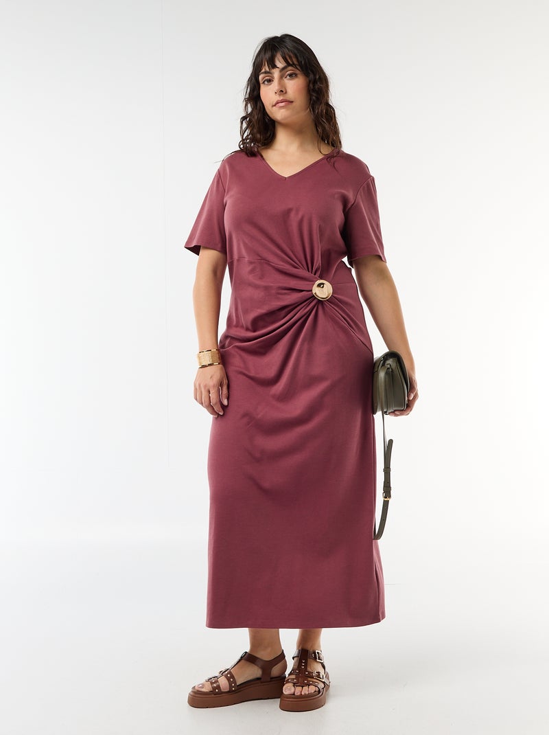 Robe longue plissé avec bijou doré Rose - Kiabi