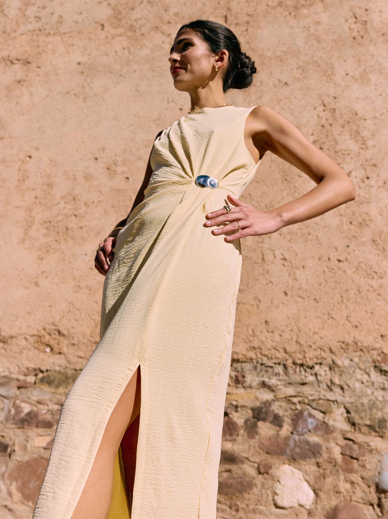 Robe longue sans manches avec effet drapé Jaune - Kiabi