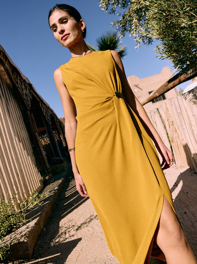 Robe longue sans manches avec effet drapé Marron - Kiabi