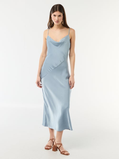 Robe longue satinée à fines bretelles - Kiabi