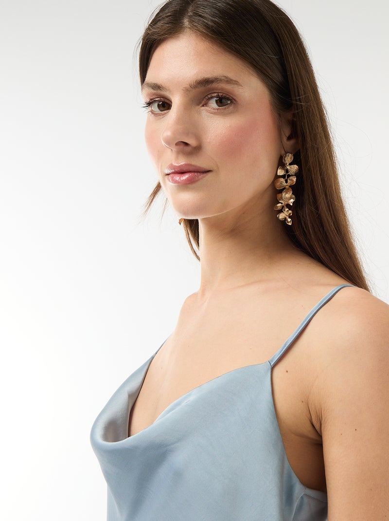 Robe longue satinée à fines bretelles Bleu - Kiabi