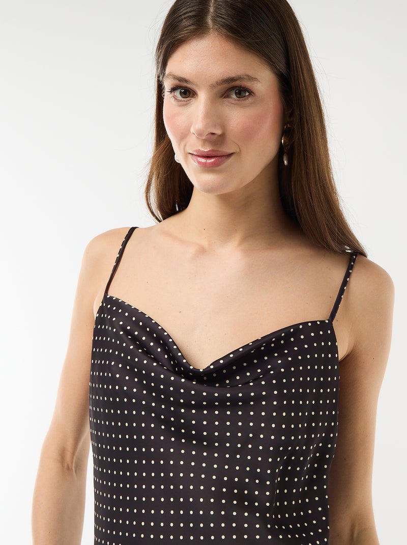 Robe longue satinée à fines bretelles Noir - Kiabi