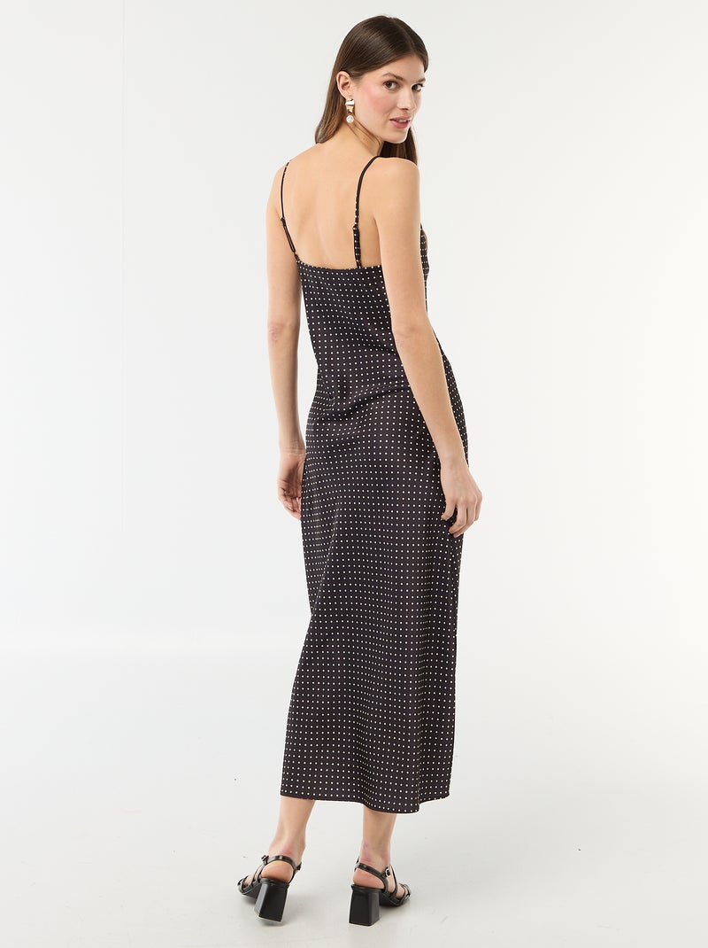 Robe longue satinée à fines bretelles Noir - Kiabi