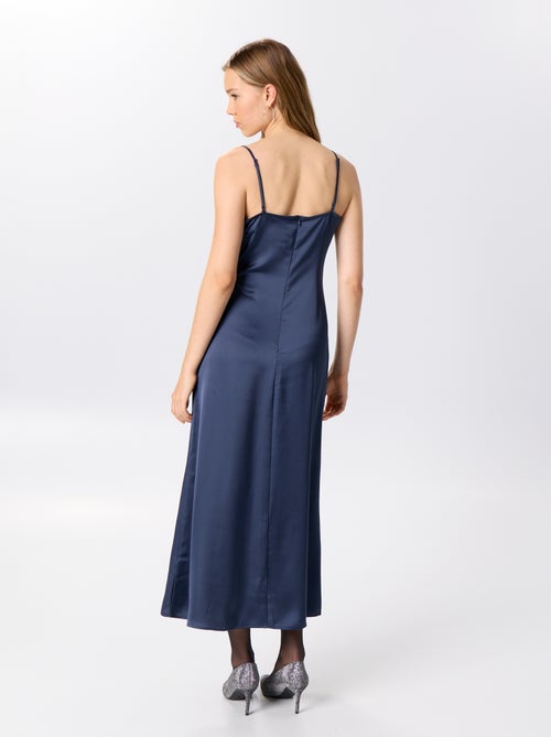 Robe longue satinée + dentelle - Kiabi