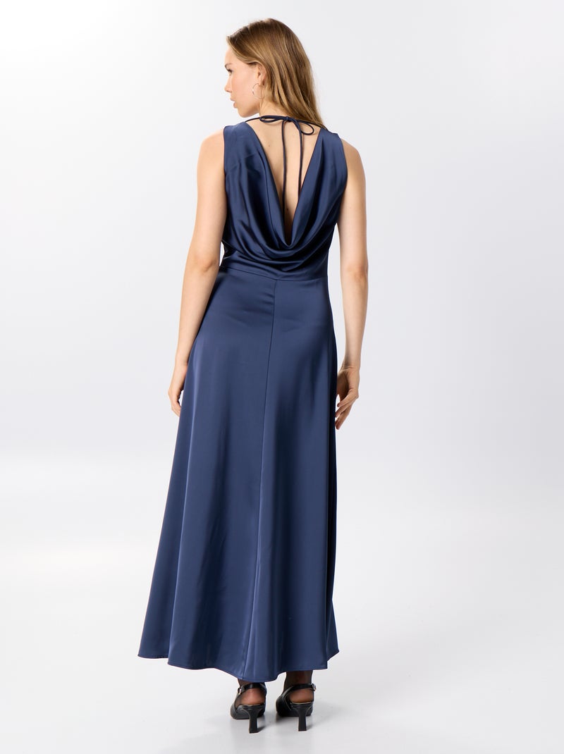 Robe longue satinée et drapée Bleu - Kiabi