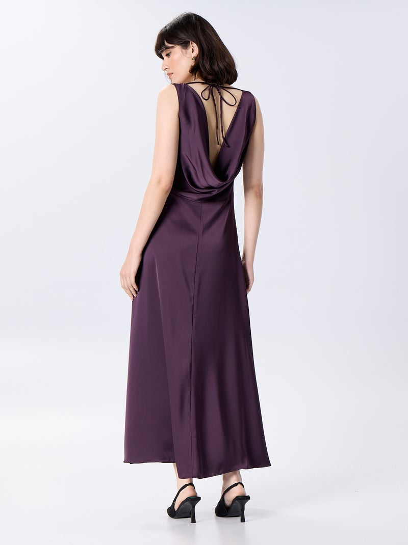 Robe longue satinée et drapée Violet - Kiabi