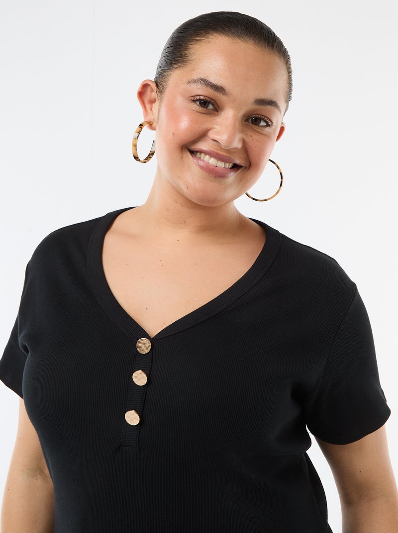 Robe longues côtelée à manches courtes Noir - Kiabi