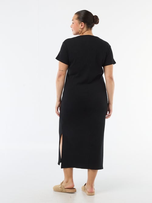 Robe longues côtelée à manches courtes - Kiabi