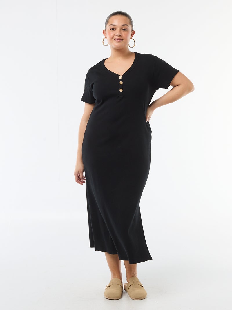 Robe longues côtelée à manches courtes Noir - Kiabi