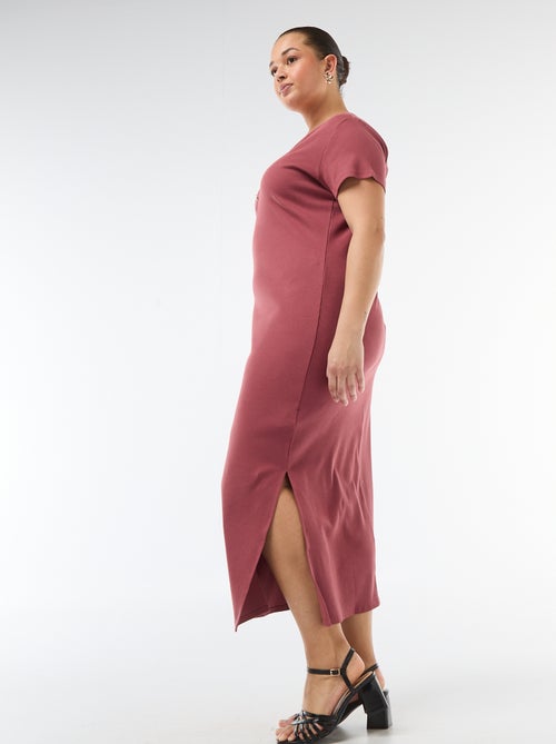 Robe longues côtelée à manches courtes - Kiabi