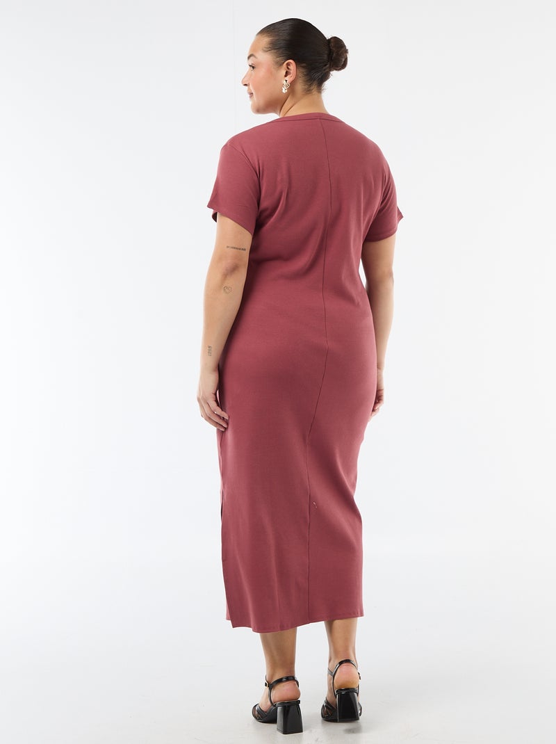 Robe longues côtelée à manches courtes Rouge - Kiabi