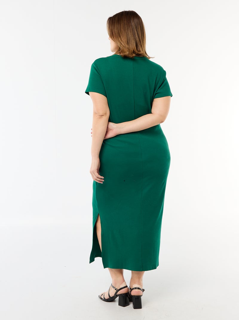 Robe longues côtelée à manches courtes Vert - Kiabi