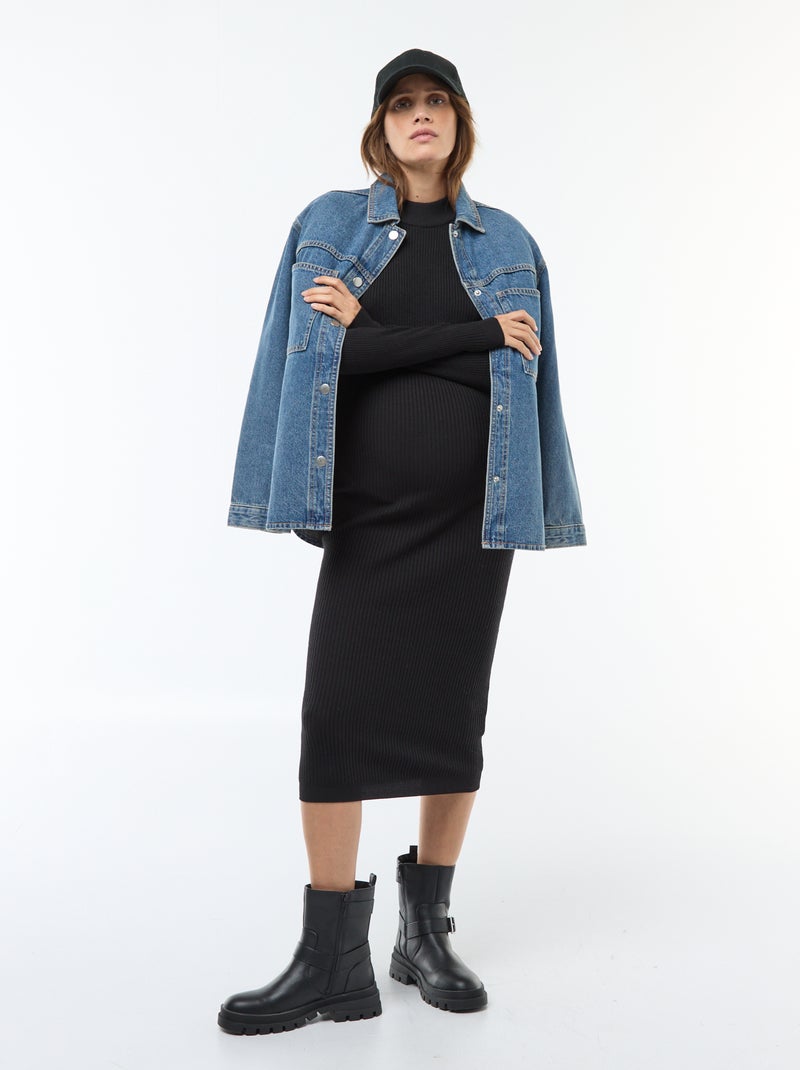 Robe longues côtelée de maternité Noir - Kiabi