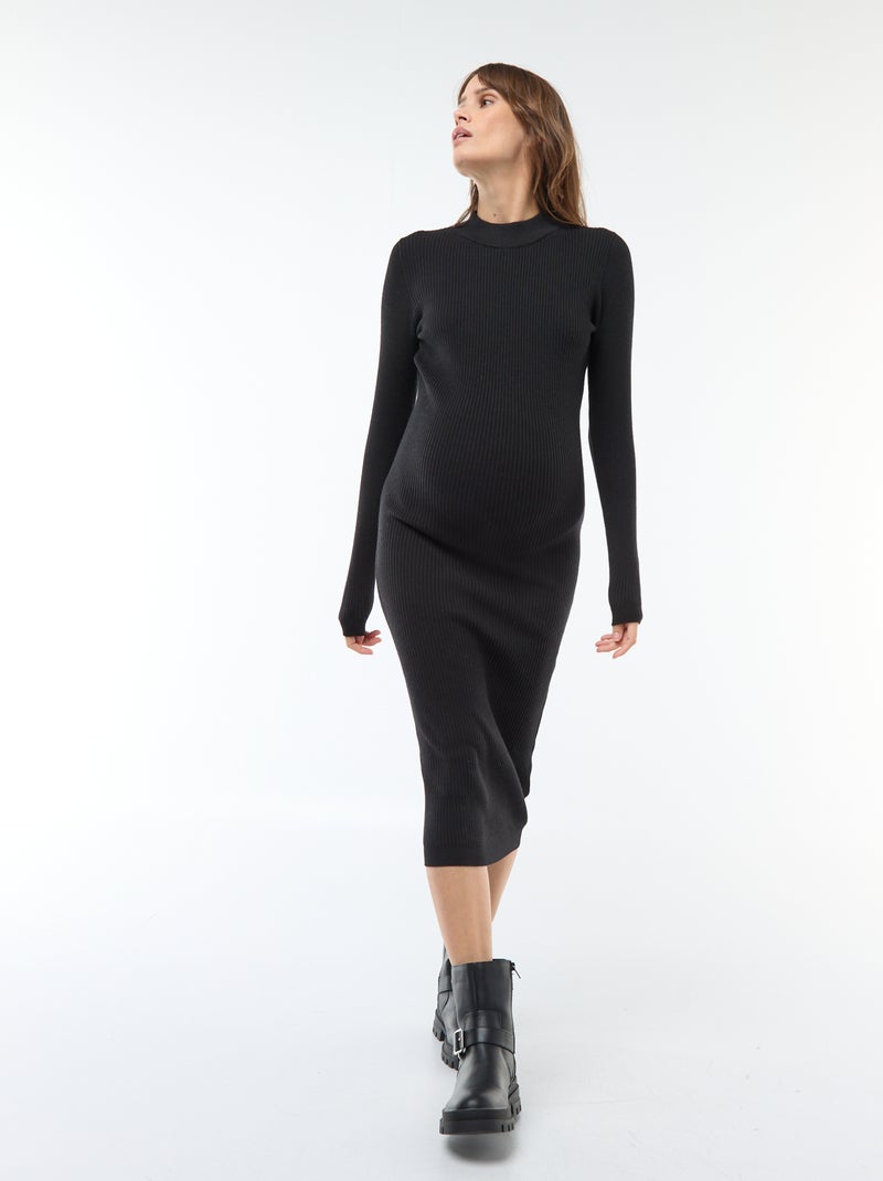 Robe longues côtelée de maternité Noir - Kiabi