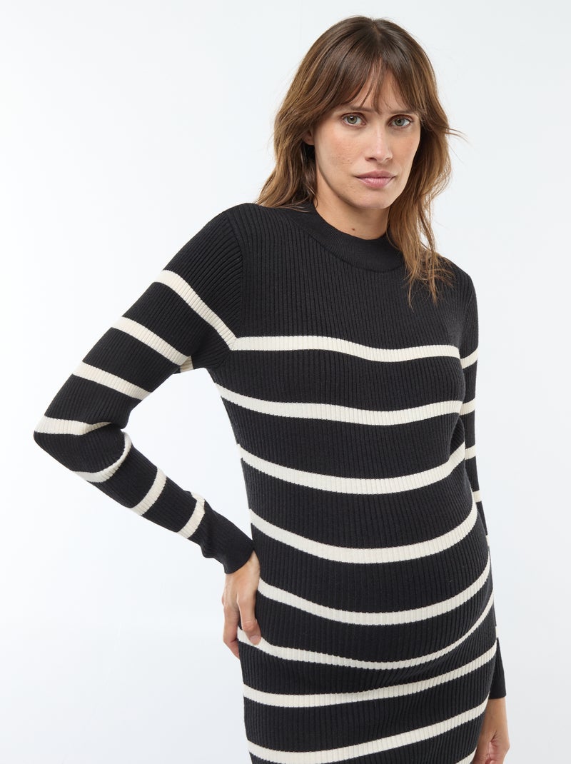 Robe longues côtelée de maternité Noir - Kiabi