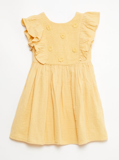 Robe manches courtes avec broderies au col en coton - Kiabi