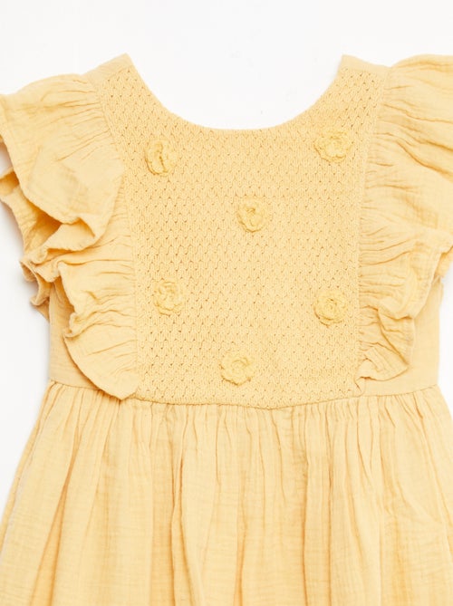 Robe manches courtes avec broderies au col en coton - Kiabi