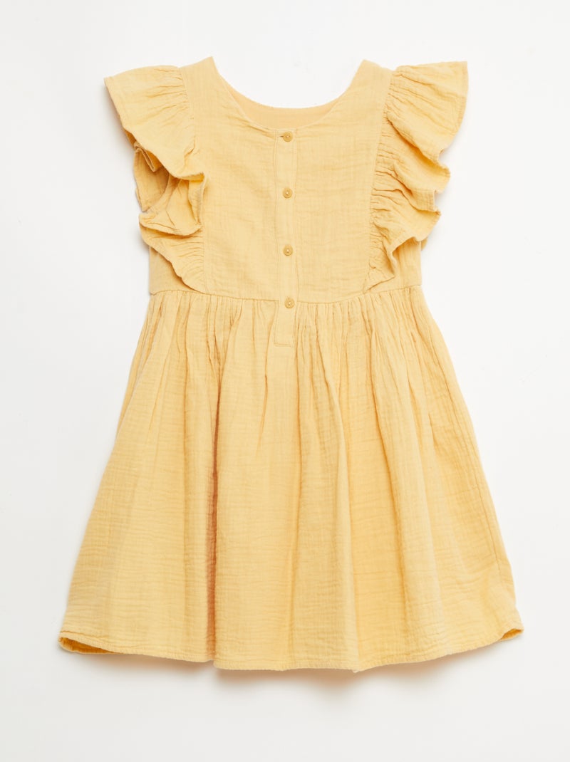 Robe manches courtes avec broderies au col en coton Beige - Kiabi