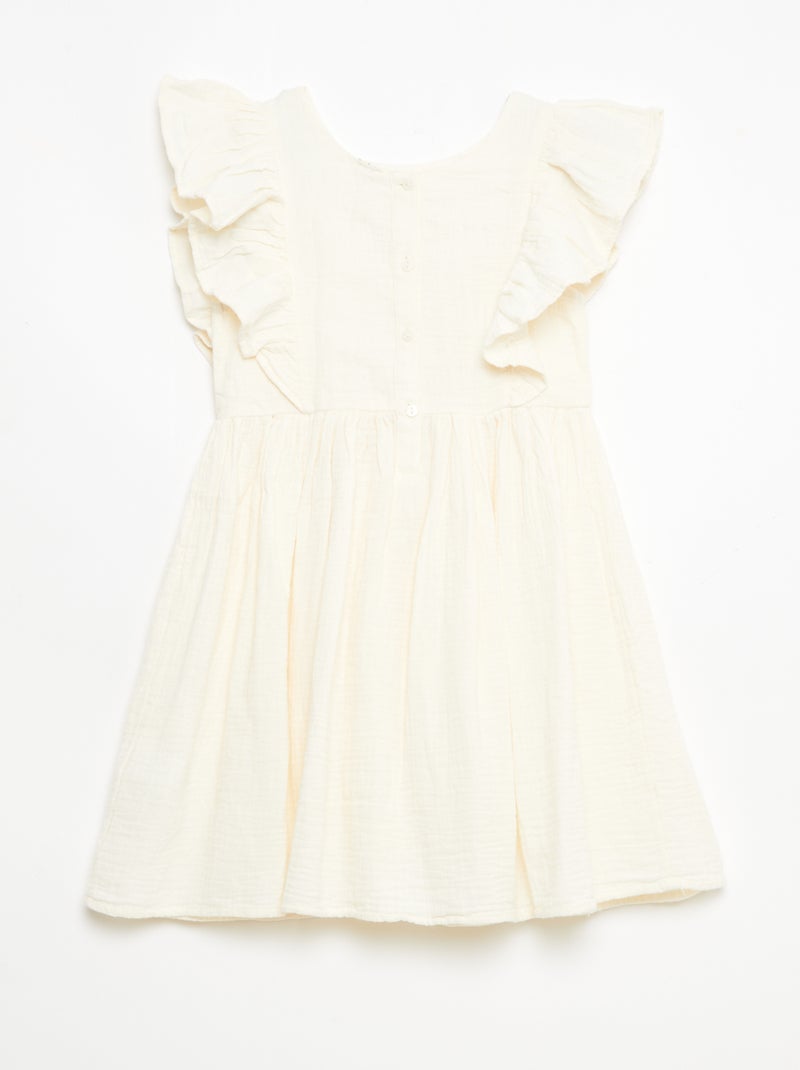 Robe manches courtes avec broderies au col en coton Blanc - Kiabi