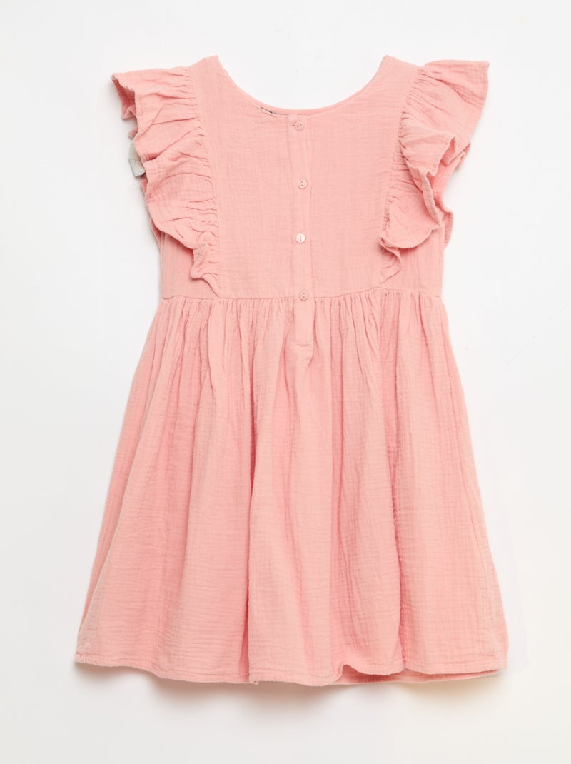 Robe manches courtes avec broderies au col en coton Rose - Kiabi